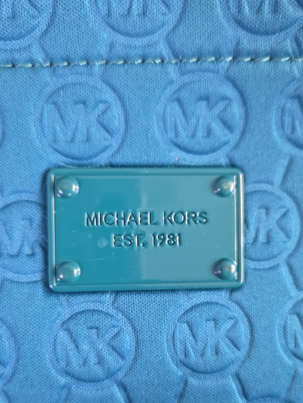 Michael Kors Teal Blue Embossed Logo Tote - Picture 2 of 8